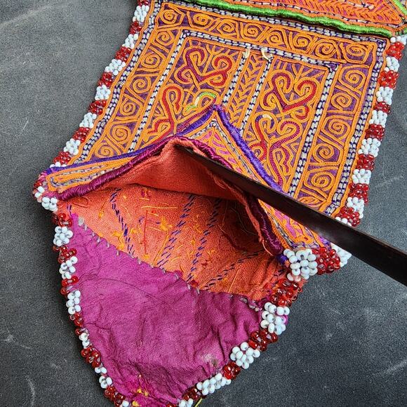 Kuchi Embroidered Pouch Wallet Central Asian Handmade Beaded Orange Magenta - Picture 5 of 9